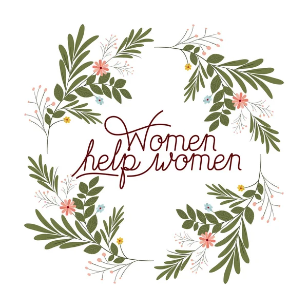 Kobiet pomóc kobietom etykiety z kwiatów ramki ikony — Wektor stockowy