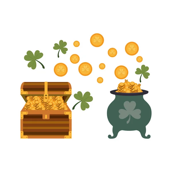 Caldero duende con monedas icono aislado — Vector de stock