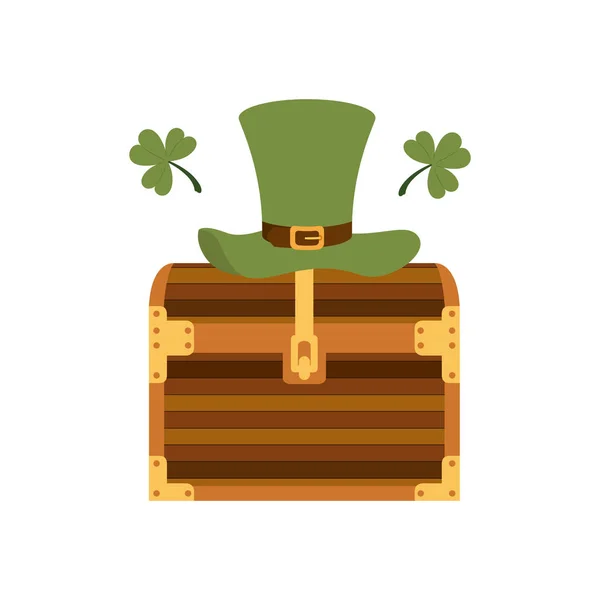 Chest with leprechaun hat isolated icon — Stock Vector