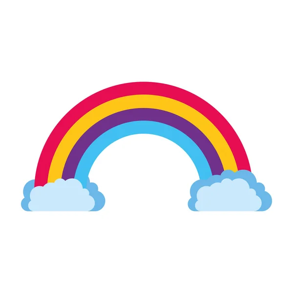 Regenboog met wolken geïsoleerde pictogram — Stockvector