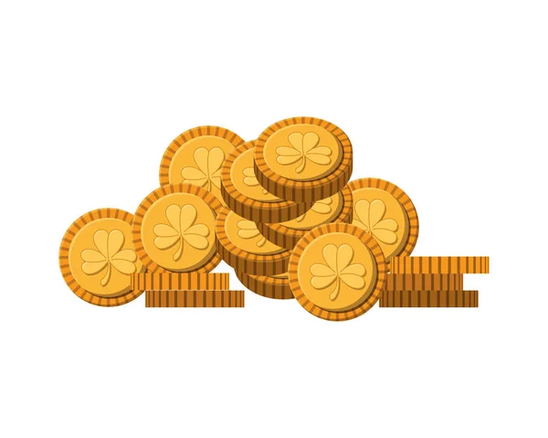 Monety na białym tle ikoną koniczyna — Wektor stockowy
