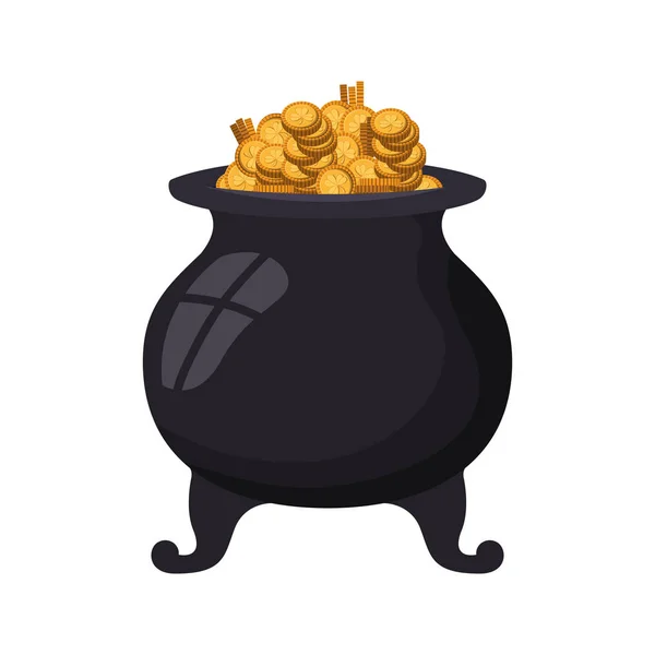 Kobold Hexenkessel mit Münzen isolierte Ikone — Stockvektor