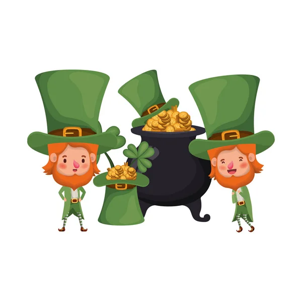 Leprechauns with cauldron avatar character — Stock Vector