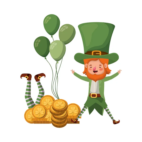 Leprechauns avec coin et trèfle icône isolée — Image vectorielle