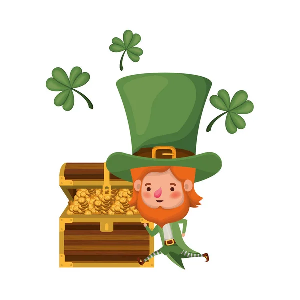 Leprechaun avec coffre et pièces de caractère — Image vectorielle