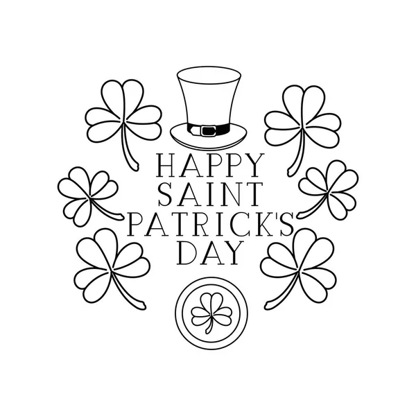 Happy saint patricks day label with clover and elf hat — Stock Vector