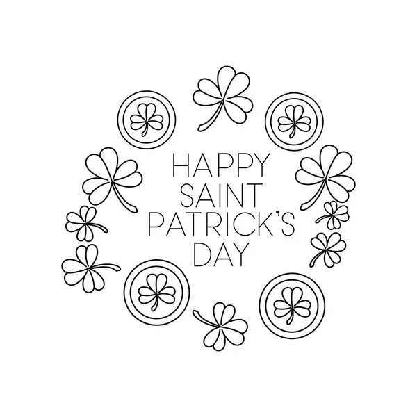 Glücklicher Heiliger Patricks Day Etikett mit Kleeblatt-Ikonen — Stockvektor
