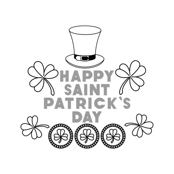 Heureux saint patricks étiquette de jour avec trèfle et chapeau d'elfe — Image vectorielle