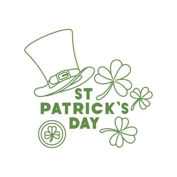 S.t. Patricks Day Etikett mit Kleeblatt und Elfenhut-Ikonen — Stockvektor