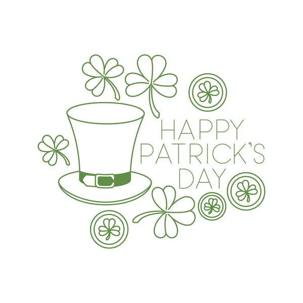 S.t. Patricks day label with clover and elf hat icons — стоковый вектор