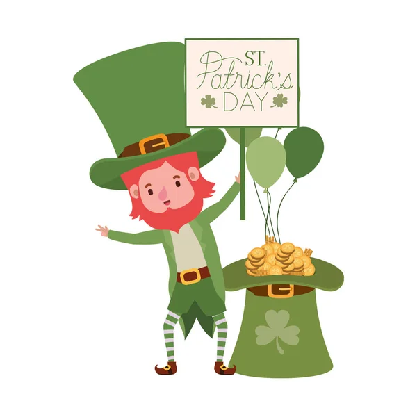 St patricks day label with leprechaun character — Stock Vector