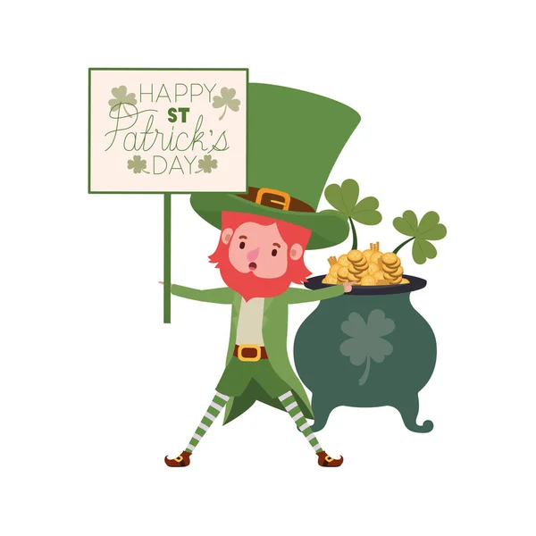 Happy st patricks day label mit Kobold-Charakter — Stockvektor