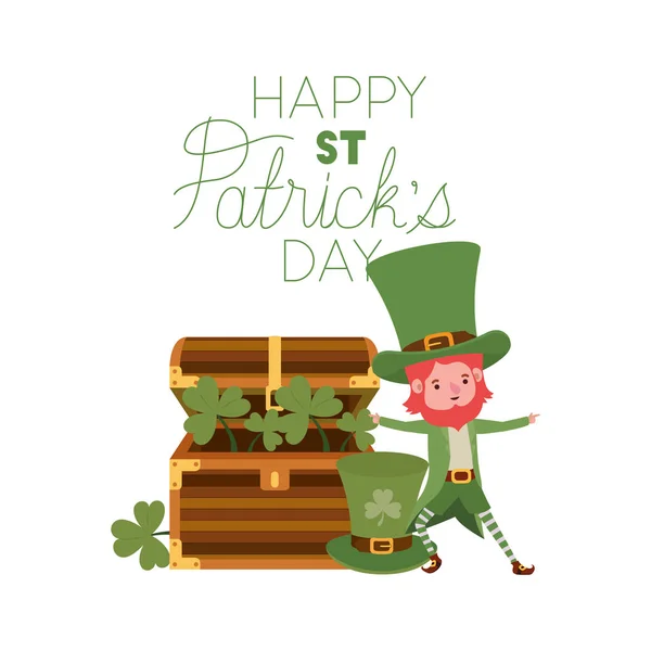 Happy Patricks Day Label Leprechaun Character Vector Illustration Desing — Stock Vector