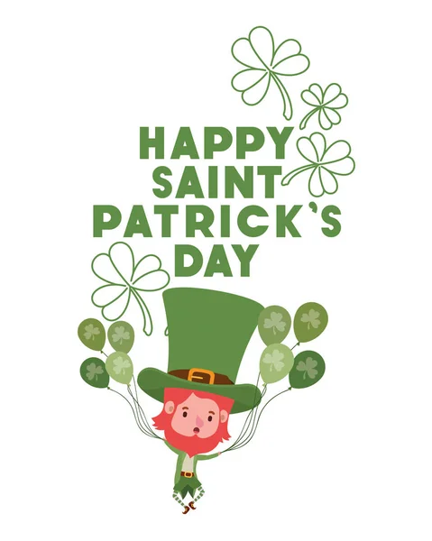 Mutlu saint patricks gün etiketi ile İrlanda Cini karakter — Stok Vektör