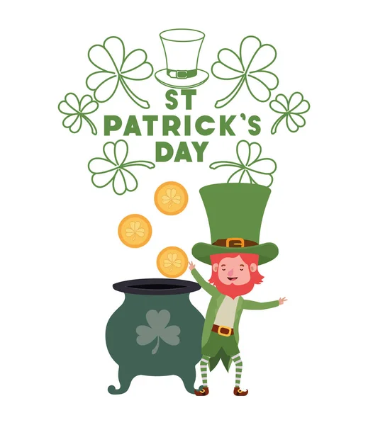 St patricks day label with leprechaun character — Stock Vector