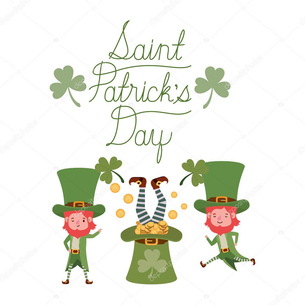 saint patricks day label with leprechauns character vector illustration desing