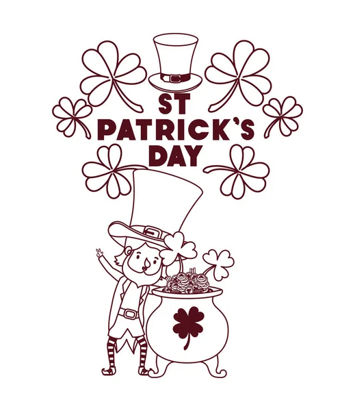 St patricks day label with leprechaun character — Stock Vector
