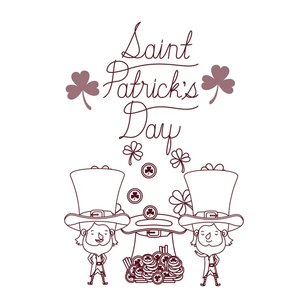 Saint patricks étiquette de jour avec le caractère de lutins — Image vectorielle