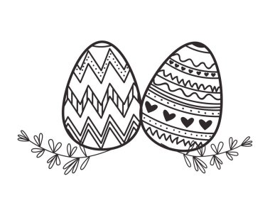 Paskalya yumurta çiçeklerle ve izole simgesi yapraklar