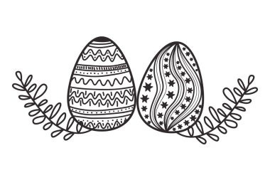 Paskalya yumurta çiçeklerle ve izole simgesi yapraklar