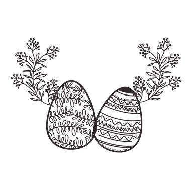 Paskalya yumurta çiçeklerle ve izole simgesi yapraklar