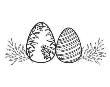 Paskalya yumurta çiçeklerle ve izole simgesi yapraklar