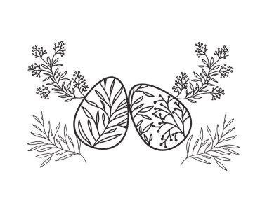 Paskalya yumurta çiçeklerle ve izole simgesi yapraklar