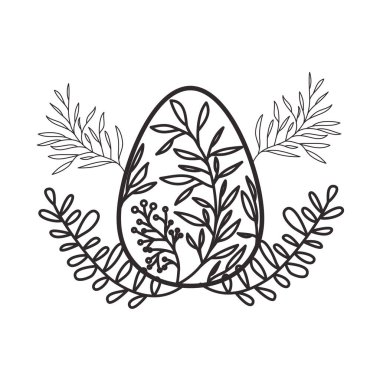 Paskalya yumurtası çiçekler ve yapraklar izole simgesi