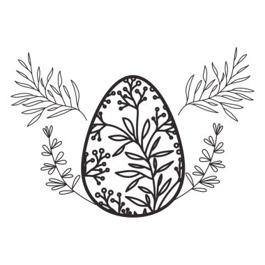 Paskalya yumurtası çiçekler ve yapraklar izole simgesi