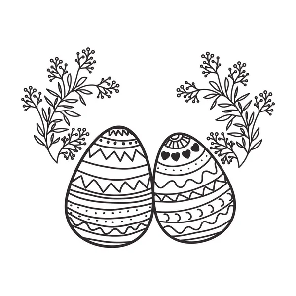 Huevos de Pascua con flores y hojas icono aislado — Vector de stock