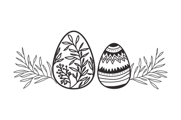 Huevos de Pascua con flores y hojas icono aislado — Vector de stock