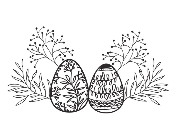 Пасхальные яйца с цветами и листочками — стоковый вектор