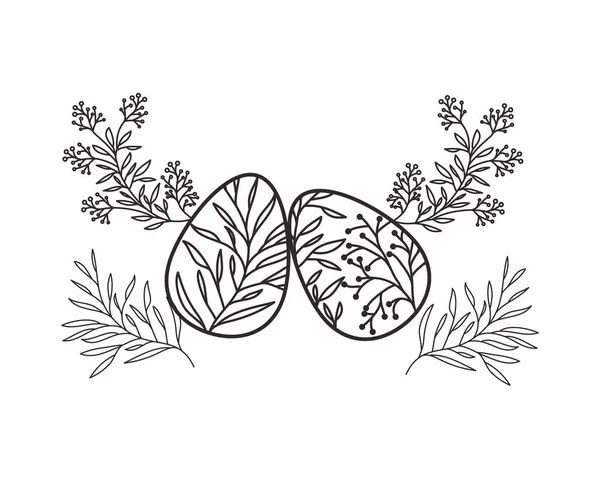 Paskalya yumurta çiçeklerle ve izole simgesi yapraklar