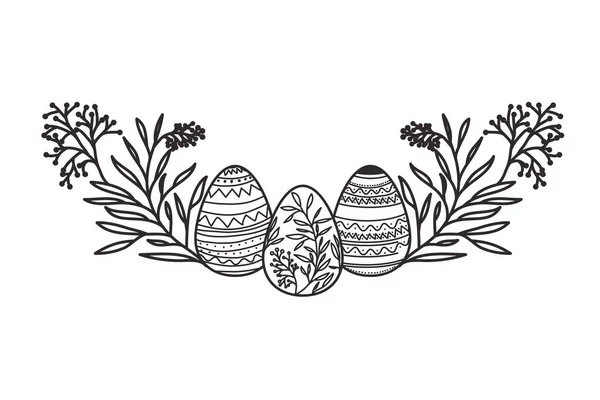 Huevos de Pascua con flores y hojas icono aislado — Vector de stock