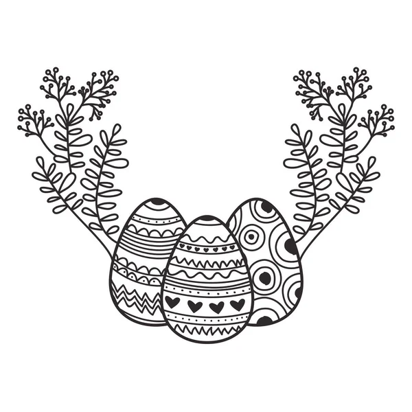 Huevos de Pascua con flores y hojas icono aislado — Vector de stock
