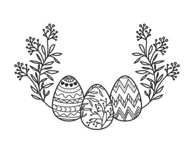 Paskalya yumurta çiçeklerle ve izole simgesi yapraklar