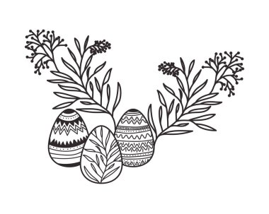 Paskalya yumurta çiçeklerle ve izole simgesi yapraklar