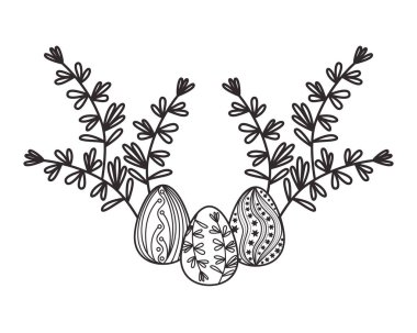 Paskalya yumurta çiçeklerle ve izole simgesi yapraklar