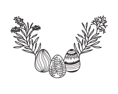 Paskalya yumurta çiçeklerle ve izole simgesi yapraklar