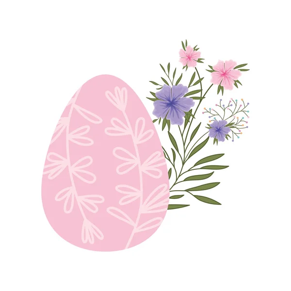Easter egg flowers and leafs isolated icon — Stock Vector