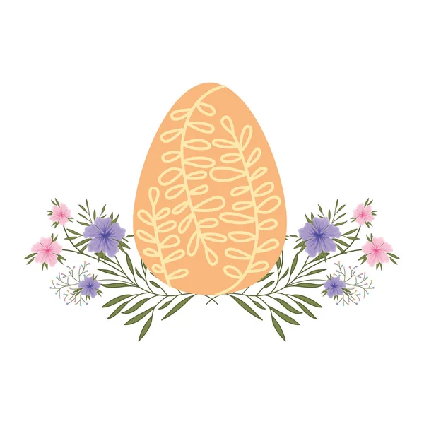 Easter egg flowers and leafs isolated icon — Stock Vector