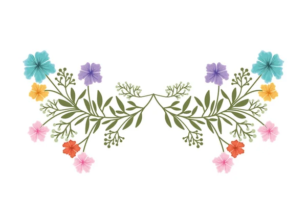 Garland met bloemen en blaadjes van geïsoleerde pictogram — Stockvector