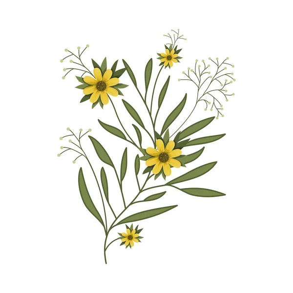 Hermosa flor con hojas icono aislado — Archivo Imágenes Vectoriales