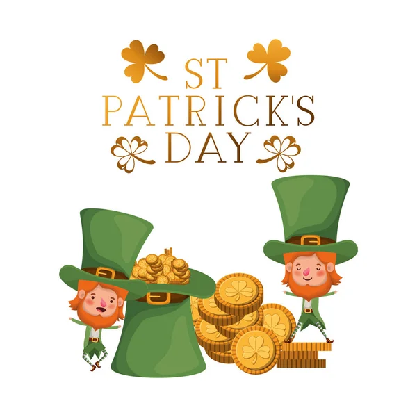 St patricks day label with leprechauns character — Stock Vector