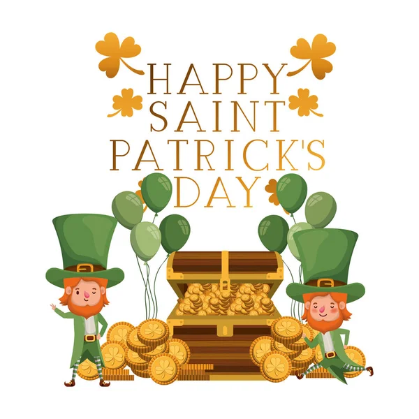 Felice santo patricks etichetta giorno con carattere leprechauns — Vettoriale Stock