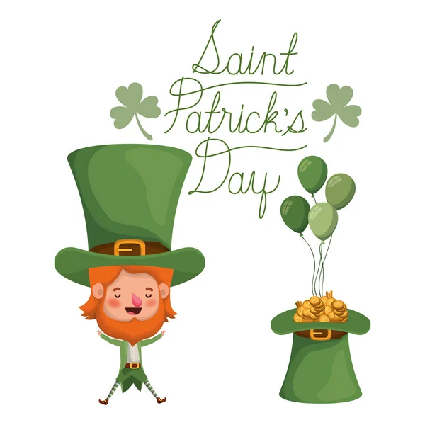 Saint patricks gün etiketi ile İrlanda Cini karakter — Stok Vektör