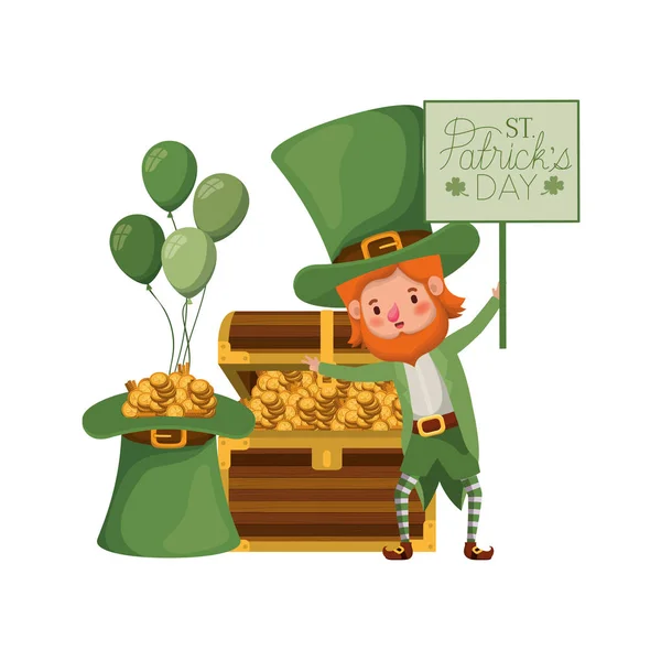 Happy st patricks day label with leprechaun character — Stock Vector