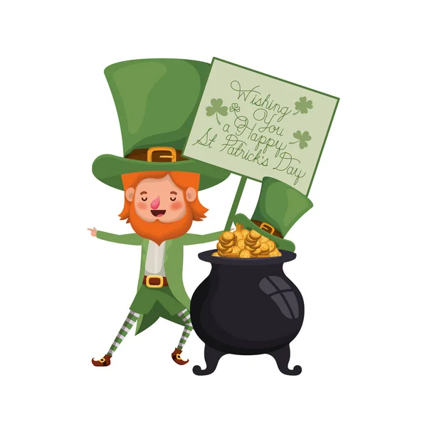 Vous souhaitant un heureux st patricks étiquette de jour avec le caractère de lutin — Image vectorielle