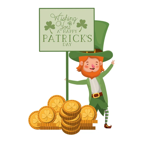 Wishing you a happy st patricks day label with leprechaun character — Stock Vector