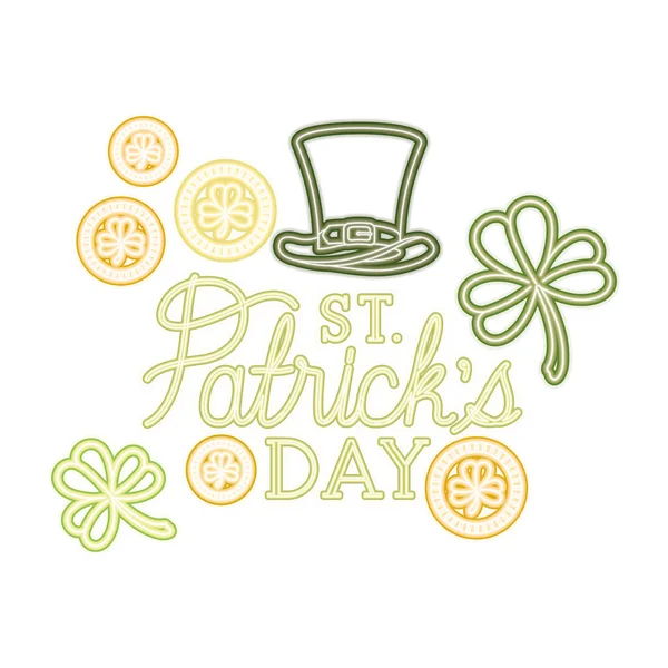 St. Patricks Day Etikett mit Kleeblatt und Elfenhut Ikonen — Stockvektor